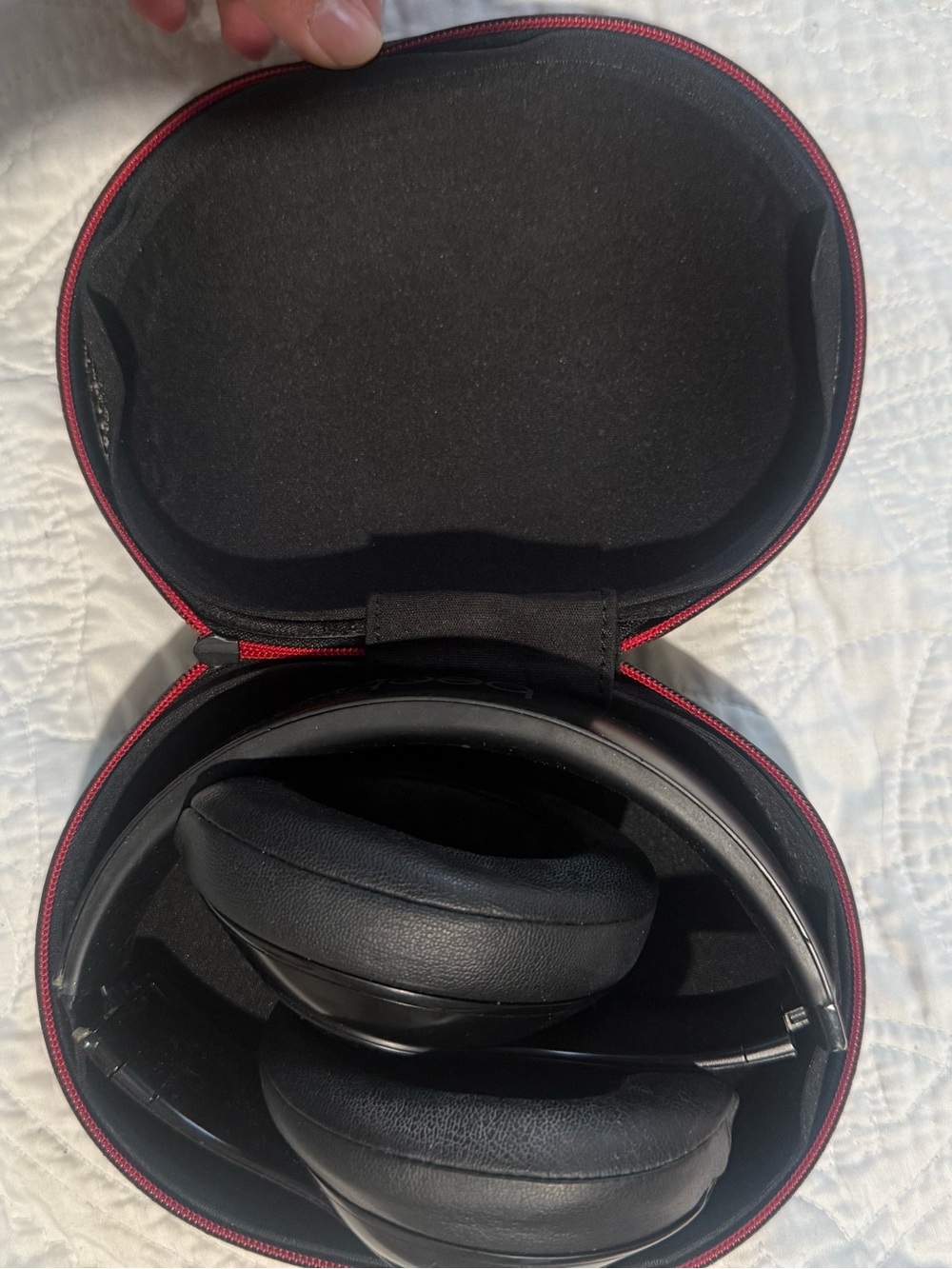 Beats by Dre Black Over-Ear Headphones with Red Zipper Case Accent